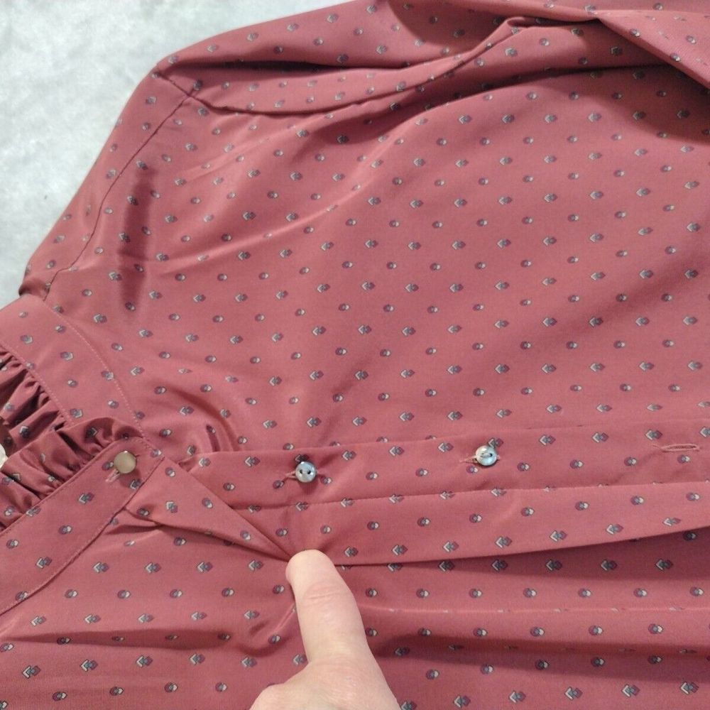 Vintage Prairie Blouse Print Victorian Size 12 Ruffle Collar Long Sleeve - Picture 8 of 10